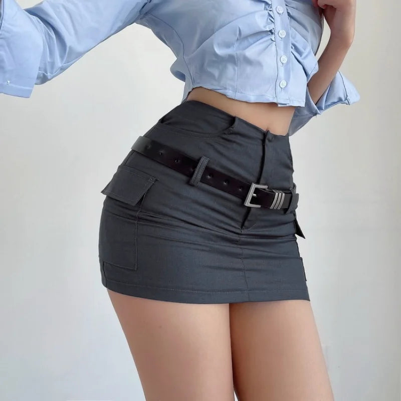 Advbridge Black Mini Skirt Women Summer High Waist Slim Wrap Hip Belt A Line Skirt Shorts Elegant Korean Fashion Simple Casual Y2K