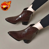 Advbridge Female Short Shoes Pointed Toe Brown Fur Leather Booties Elegant with Medium Heels Women's Ankle Boots Sale Y2k Autumn Chic Boot
