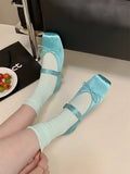 ADVBRIDGE  -  Satin Square Toe Mary Jane Shoe Women Shallow Buckle Bowknot Footwear Ladies Fashion Light Comfort Soft Sole Ballet Flats Women