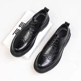 Advbridge Men Korea Leather Platform Oxfords Slip On Thick Tottom For Male Derby Shoes Casual Loafers Mens Square Toe Formal Dress Shoes