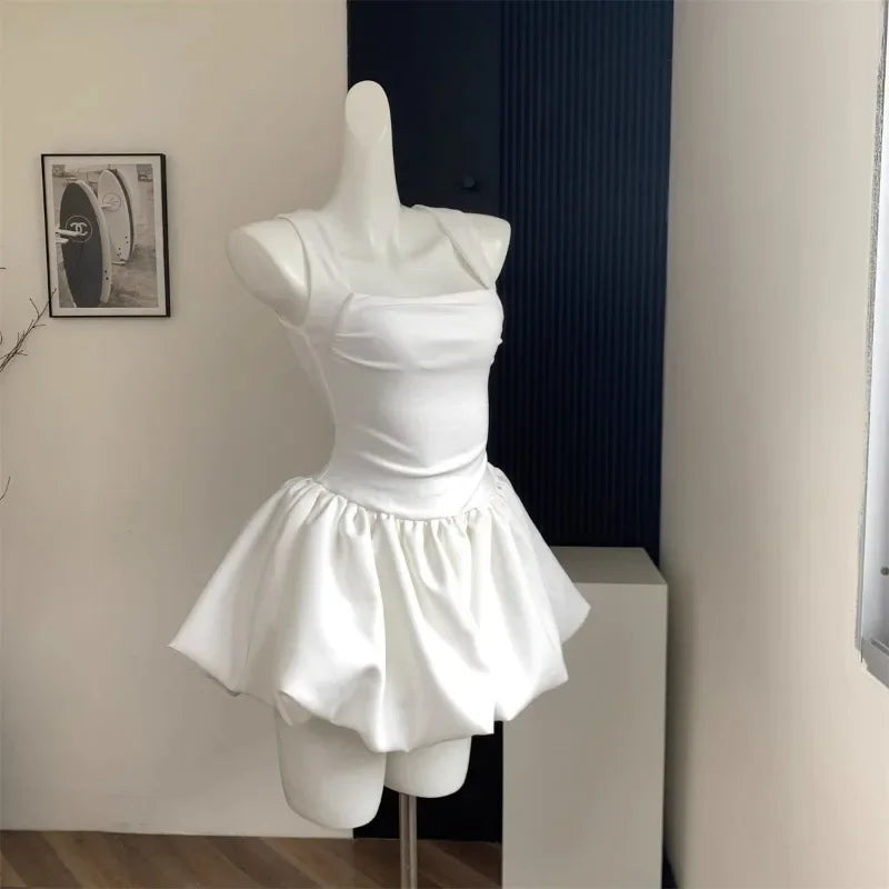 Advbridge Sweet Kawaii White Mini Dress Elegant Sexy Balletcore Women Korean Y2k Summer Short Dresses Party Dress French Vintage