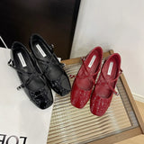 ADVBRIDGE  -  Lacquer Leather Square Toe Red Mary Jane Shoes for Women's 2025 Spring Height Increasing Ballet Cross Buckle Strap Pumps Women