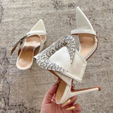 ADVBRIDGE  -  Diamond buckle with high heel cool slippers women's 2025 summer new super soft thin heel pointed shoes