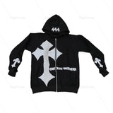 Advbridge New Design High Street Cross Print Hoodies Harajuku Streetwear y2k Grunge Oversized Hoodie Couples Jacket Hip Hop Zip Up Hoodie