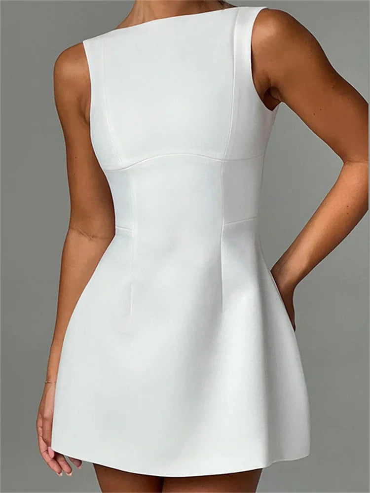 Advbridge White Backless Slim Mini Dress Female Patchwork Sexy Fashion Summer 2024 Elegant Party Looks Dress Women Solid Mini Dress