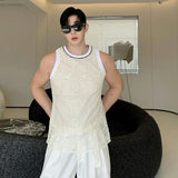 Advbridge Niche Design Thin Men's Tank Tops Round Collar Sleeveless Sequins Hollow Out Casual Male Clothing Summer New 2024