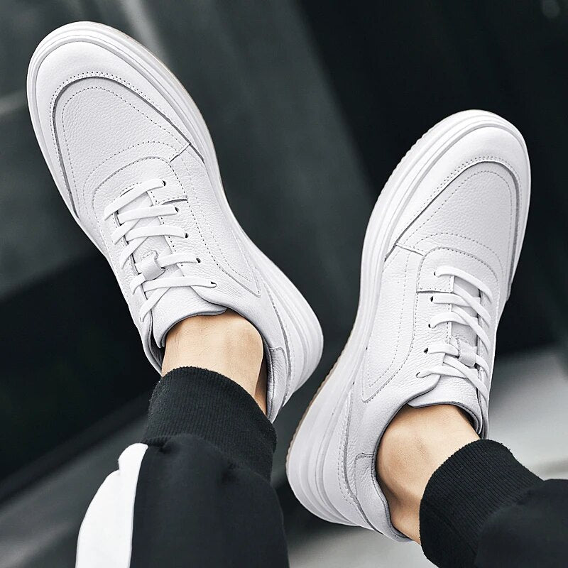 Advbridge New Cow Leather Men Casual Shoes Fashion Sneakers Men Shoes Genuine Leather White Shoes