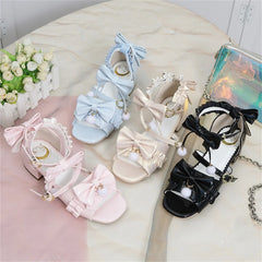 Advbridge Japanese Sweet Style Cosplay Lolita Girls Shoes Kawaii Lolita Bare Toes Bow Hair Ball Buckle Straps 3.8cm Low Heel PU Shoes