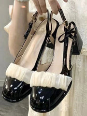 ADVBRIDGE  -  Fairy Patchwork Mary Jane Shoes Women Spring-Summer Little Fragrance Style Elegant French Chunky Soft-soled Heels Shoes
