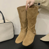 ADVBRIDGE  -  New Design Belts Buckle Women Flat Heels Height-Increasing Insoles Mid Calf Boots Fashion Square Toe Riding Shoes Booties