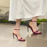 Advbridge  -  NEW Sexy Pointed Toe Sandals Woman Summer Metal CHAIN Buckle Strap Party Wedding Ladies Gladiator High Heels Shoes