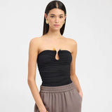 Advbridge  Solid Wrapped Chest Metal Decoration Bare Back Super Short Top Shrink Fold  Agate Sleeveless One Line Shouler Vest