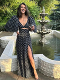 Advbridge Vintage Polka Dots Printed 2 Pcs Set Women 2024 Summer Matching Set Maxi Skirt Beach Dress Set New Outfits Holiday Robe