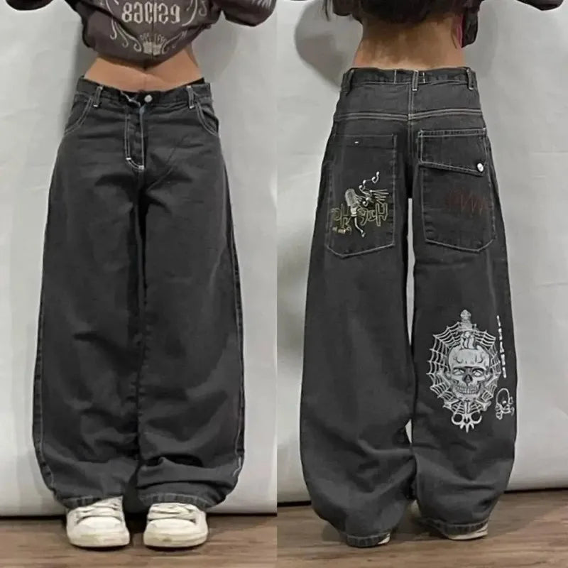 Street Retro Popular Straight Wide-leg Jeans Female Y2K Street Harajuku Hip-hop Joker Mop Baggy High-waisted Denim Trousers