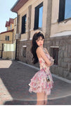 Advbridge Summer Women Sleeveless Sweet Pink Print Beach Dress Female Slim Holiday  Halter Mini Dress Tierred Birthday Party Dress