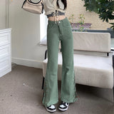 Advbridge Streetwear Side Lace-Up Mid Waist Jeans Woman Fashion Wide Leg Green Pants Trousers Female Denim Baggy Mom Jeans S-XL