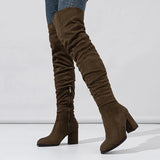 Advbridge Autumn Winter Black Brown Over The Knee Boots Women Sexy Pointed Toe Zip Thigh High Shoes Square Heels Booties Femme