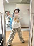 Advbridge Kawaii Graphic White T-shirts Women Casual Oversized Cute Long Sleeve Tees Harajuku Vintage Sweet Japanese Fashion Tops