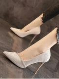 ADVBRIDGE  -  Pure Desire Elegant High Heels Shoes Female Sequin Pointy Fariy Thin Heel Women Shoes Rhinestone Wedding Shoes Korea New Summer
