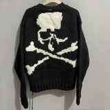 Advbridge Winter High Street Warm Cashmere Jacket Black Skull Print V-neck Ribbon Button Cardigan MMJ Coats Men Women Sweater