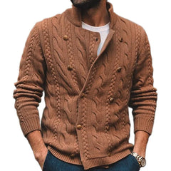 Advbridge Men's Knitted Sweater Coat Jacket Fashion Standing Collar Knit Long Sleeved Double Breasted Cardigan Sweater Jacket Male