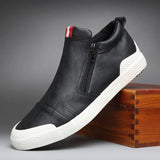 Advbridge New Men Leather Casual Shoes Spring Autumn Fashion Double Zipper Trend High Tops Flat Shoes Cool Loafers Man Winter Boots