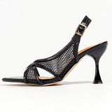 ADVBRIDGE  -  Mesh Pointed Toe Thin High Heel Women Sandals Fashion Patent Leather buckle strap Large Size Women Shoes Sexy Banquet Party Shoe