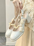 Advbridge Elegant Classic Round Toe Sandals Women 2024 Summer New French Niche High Heels Shoes Female White Chunky Mary Jane Single Shoes