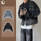 Advbridge Mens Hip-hop Denim Jacket Gradient Rough Edge Shoulder Pads Cowboy Coat Single Breasted Short Fashion Casual Men Outwear New
