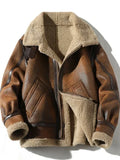 Advbridge Men's Autumn Winter Thickening High-end Brand Leather Jacket / Plus Velvet Thickening Fashion Large Size Khaki Man PU Jacket jinquedai