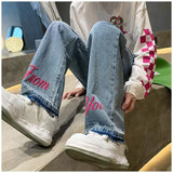 Advbridge Vintage Washed Jeans Streetwear High Waisted Embroidered Blue Y2k Fashion Trouser For Women Summer Korean Style Denim Long Pants