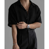 ADVBRIDGE  -  Summer Short Sleeved Shirt Men Oversized Black White Casual Shirt Men Streetwear Korean Loose Hollow Shirt Mens Hawaiian Shirts