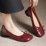 ADVBRIDGE  -  Women's genuine leather round toe sweet bowtie slip-on flats 3cm round low heel elegant ladies slim daily dress shoes for woman