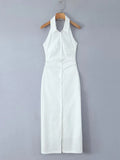Advbridge Single Breasted White Cotton Linen Summer Dress Women 2025 Turn Down Collar Backless Halter Midi Casual Vestidos Lady Dress