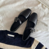 ADVBRIDGE  -  High Heeled Leather Shoes Women's Spring and Summer Soft Soled Soft Leathe Pumps One Button Buckle with Shallow Mouth Flat Shoes