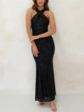 ADVBRIDGE  -  Party Dresses For Women Sexy Sequin Night Robe Off Shoulder Sleeveless Bodycon Evening Maxi Dress Clothing New Year Dress
