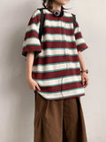 ADVBRIDGE  -  Heavy Cotton Men's Short Sleeve T Shirt Striped Summer Cotton Bottom Shirt Half Sleeve Long Fleece Cotton T Shirt Q250