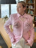 Advbridge Fashion Sequin 3d Flower Women's Casual Blouse Single Breasted Pink Sweet Long Sleeved Shirt 2025 New Female High Street Tops