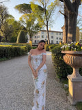 ADVBRIDGE  -  Elegant Off Shoulder Maxi Dresses Women Chic Floral Printed High Waist Gowns Fashion Lady Ruffled Sleeveless Party Vestidos