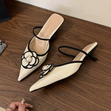 Advbridge Flower Pointed Toe High Heels Women Luxury Designer Sandals Female Summer Elegant Fashion Pumps Woman Flower Mule Slippers Women