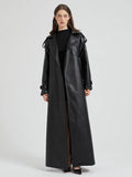 Advbridge Spring Autumn Extra Long Brown Pu Leather Trench Coat for Women Sashes Luxury Chic Overcoat Runway European Fashion 2024