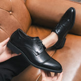 Advbridge Men Formal Shoes Leather Business Casual Shoes High Quality Dress Pointed Luxury Male Oxfords Office Triple Joint Leather Shoes