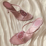 ADVBRIDGE  -  Pink Crystal Designer Brand Sandals Women Banquet Party Open Toe Summer Elegant Slides Luxury Diamonds Thin Heels Slippers Women