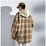 Advbridge 2025 Spring Autumn Fashion Men's Plaid Jacket Coat Hooded Check Outerwear Breast Pocket Retro Loose Casual Jackets for men