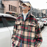 ADVBRIDGE  -  Thick Plaid Woolen Coat Men Warm Oversized Retro Thickened Woolen Jacket Mens Streetwear Korean Loose Short Woolen Coat Men