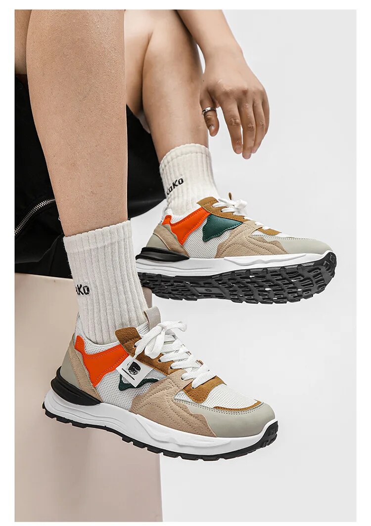 Advbridge Hong Kong Style Mens Sports Shoes Mesh Breathable Vintage Outdoor Running Chunky Sneakers Casual Platform Comfortable Male Shoes