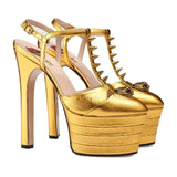 Advbridge Brand Sexy Rivet 16cm High Heel Sandals Platform Party Wedding Ball T-stage Women Shoes High Quality Large 43summer Female Shoes