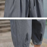 ADVBRIDGE  -  M-5XL Plus Mens Cotton Linen Capri Pants Light Loose 3/4 Long Shorts Elastic Waist Drawstring Harem Casual Beach Yoga Trousers