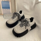Advbridge Heighten Platform Shoes for Women Fashion PU Leather Ladies Shoes Casual Versatile Design Lace Platform Sneakers