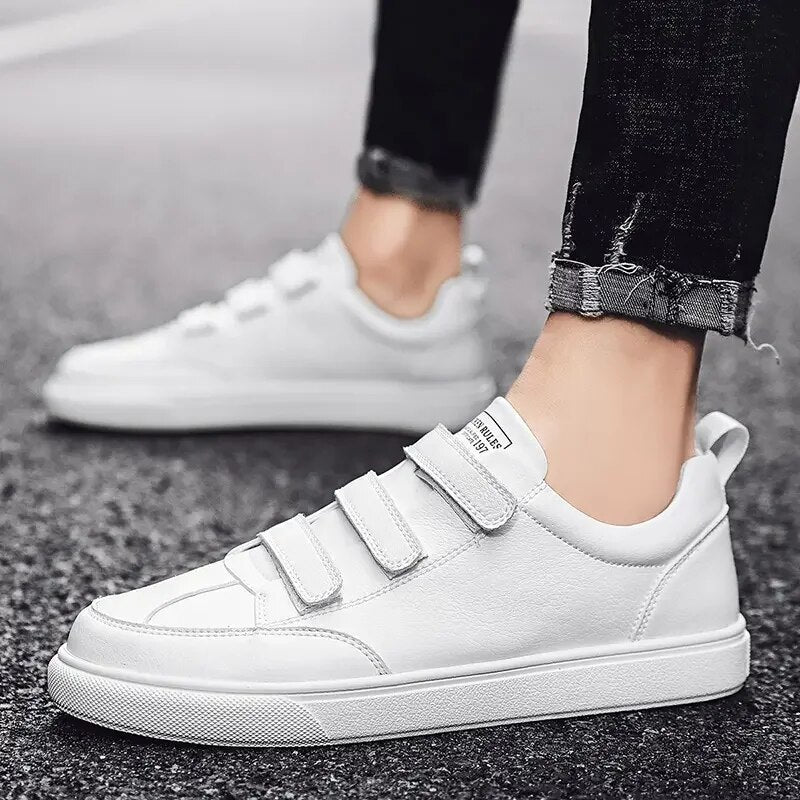 Advbridge Hook and Loop Fasteners White Shoes Lace Up Men Sneakers Tour Shoes Outdoor Thick Bottom Work Shoes Leisure Flats Men Shoe